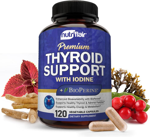 NutriFlair Thyroid Support Complex, 120 Capsules, with Iodine, Black Pepper, Ashwagandha, Vitamin B12