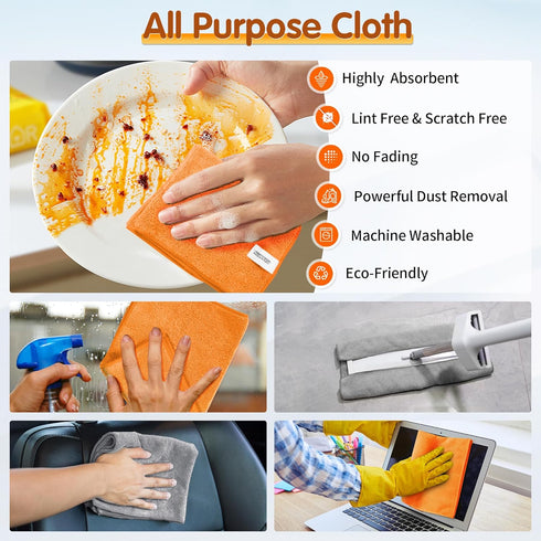 FIXSMITH Microfiber Cleaning Cloth, Pack of 12, Highly Absorbent Rags for Housekeeping, Kitchen, Car