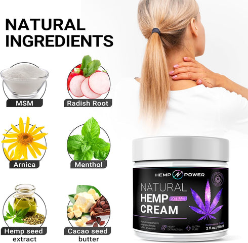 HEMP POWER Joint Muscle Relief Cream with Hemp, Menthol, MSM & Arnica for Back, Muscles, Joints (2 Fl Oz)