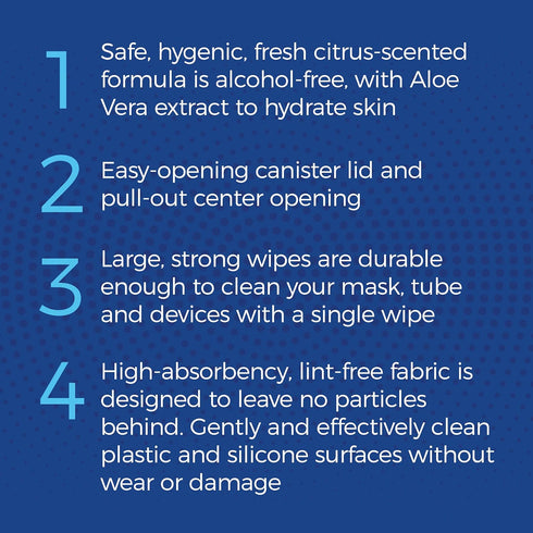CPAP Mask Wipes by Snugell, 2-Canister, 110 Count, Citrus Scent, 100% Soft Cotton, Skin Safe with Aloe Vera