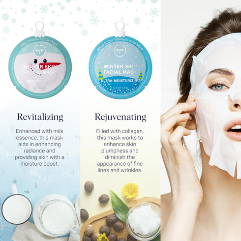 SpaLife Winter Skin Facial Mask 12-Count Set - Moisturizing and Hydrating Sheet Masks