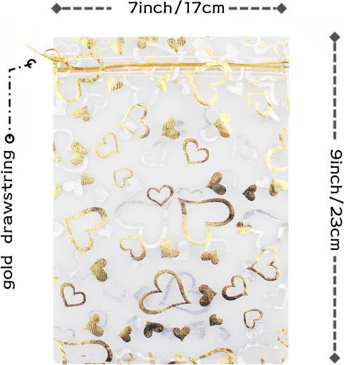 100pcs 7 x 9 Organza Bag, Flower Heart Gift Pouch for Jewelry, Candy, Wedding Favor