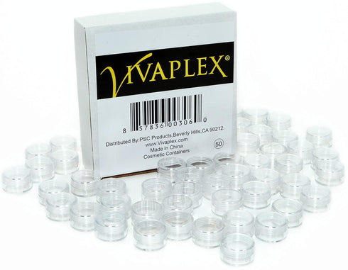 Vivaplex Clear 5 Gram Plastic Pot Jars, 50 Count, Empty Cosmetic Containers