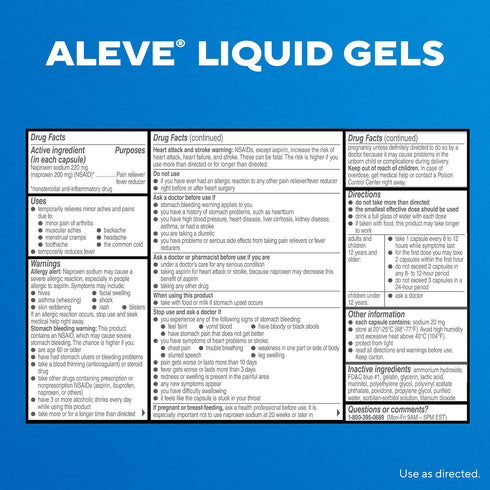 Aleve Liquid Capsules, Naproxen Sodium Capsules 220 mg, 120 Count