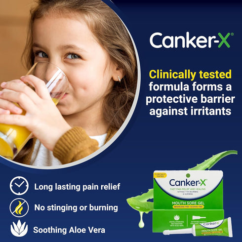Canker-X Mouth Sore Gel, Fast Pain Relief & Healing for Canker Sores, Benzocaine Free, 0.28 fl oz