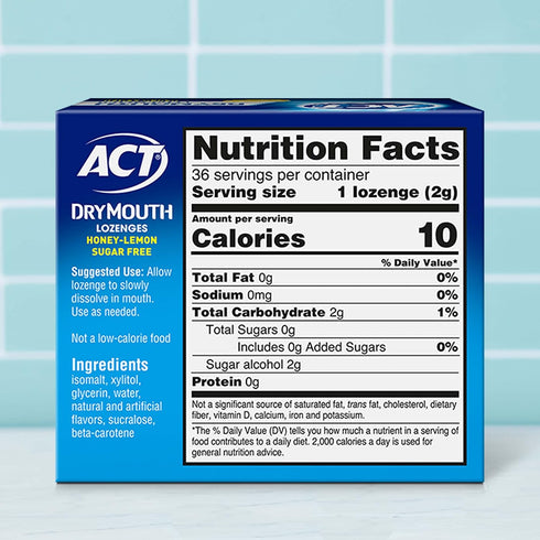 ACT Dry Mouth Lozenges, Sugar Free Honey-Lemon, 36 Count