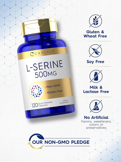 Carlyle L Serine Capsules, 500 mg, 120 Count, Non-GMO & Gluten Free Supplement