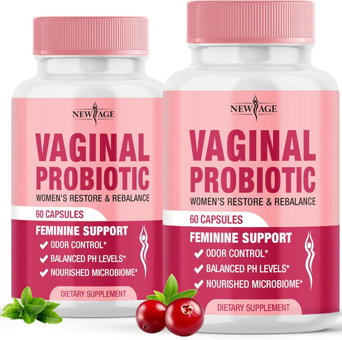 NEW AGE Vaginal Probiotics for Women - Prebiotics, Cranberry Extract & Lactobacillus Blend, 120 Capsules