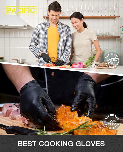 PACIFIC PPE 4 mil Black Nitrile Disposable Gloves - Food-Safe, Latex-Free Cleaning and Cooking Gloves (Large)