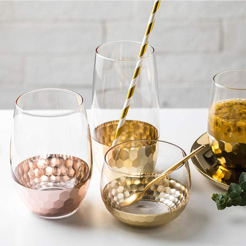 Paper Straws 200 Pack, Biodegradable Gold and Pink Striped Design, 8.25" for Parties