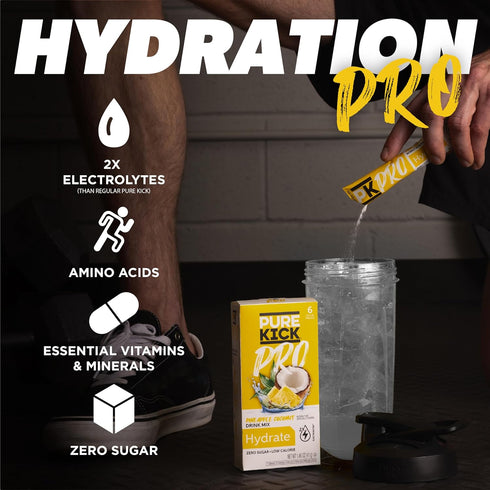 Pure Kick PRO Hydration Electrolyte Drink Mix, Pineapple Coconut, 1 Box with 6 Packets