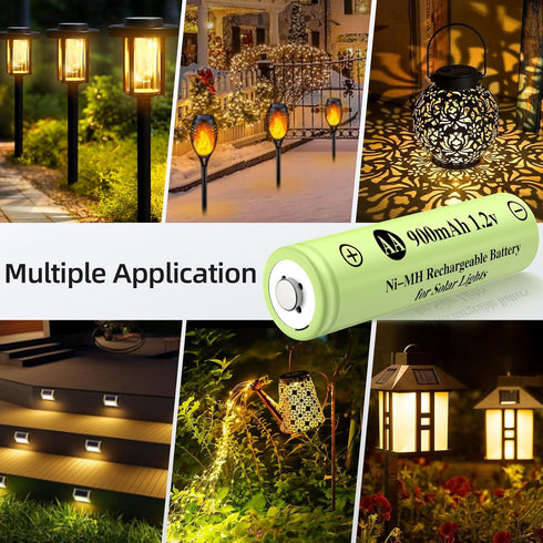 Rechargeable AA Batteries, Ni-MH AA 900mAh Rechargeable Batteries, Double A 1.2v Solar Batteries for Garden Landscaping Outdoor Solar Lights, String Lights, Pathway Lights (4 Pack)