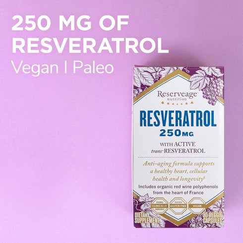 Reserveage Beauty Resveratrol 250 mg, 30 Capsules - Antioxidant for Heart and Cellular Health