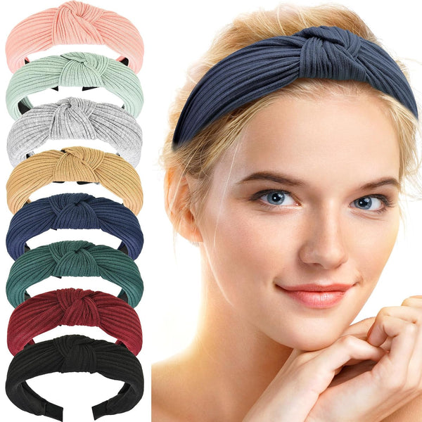 Maxdot 8 Pieces Knotted Wide Turban Headbands for Women, Elastic Hair Bands, Hair Accessories for Girls