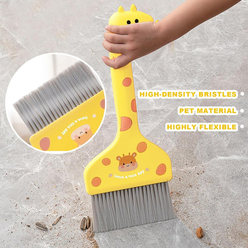Set Set Mini Broom and Dustpan Cartoon Small Broom with Dustpan Combo Cute Cleaning Kit for Home Office Floor (Brown)