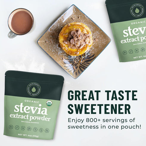 Organic 100% Pure Stevia Powder, 4 oz, Lowers Blood Sugar Levels, Bulk Powdered Sweetener for Baking
