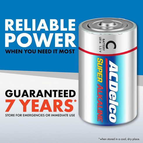 Powermax 24-Count 7-Year Packaging ACDelco C Batteries, Maximum Power Super Alkaline Battery for Home and Office, Shelf