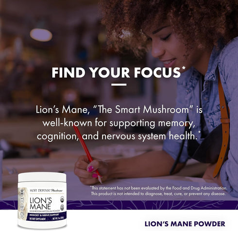 Host Defense Lion's Mane Powder, Brain Health Support Supplement, Mushroom Supplement for Focus, 7 oz
