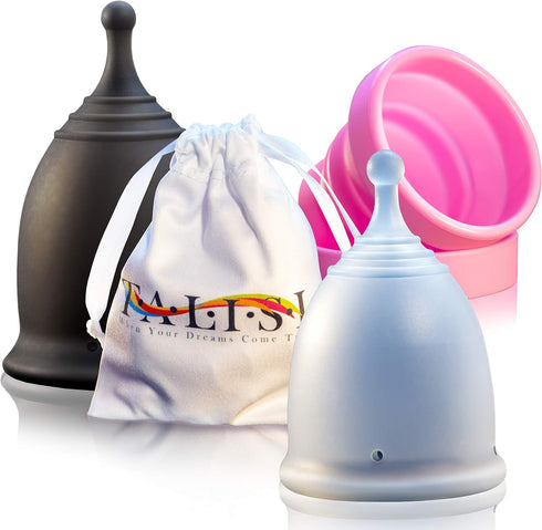 Talisi Menstrual Cups with Foldable Silicone Sterilizer, Reusable Period Starter Kit for Light & Heavy Flow (Small &
