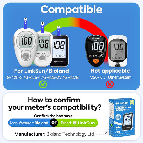 Strips*100, G-425-1,G-425-2V, G-425-3, G-427B 0.7l 5 2 50 LinkSun Diabetic Blood Test Used for Blood Glucose Monitor