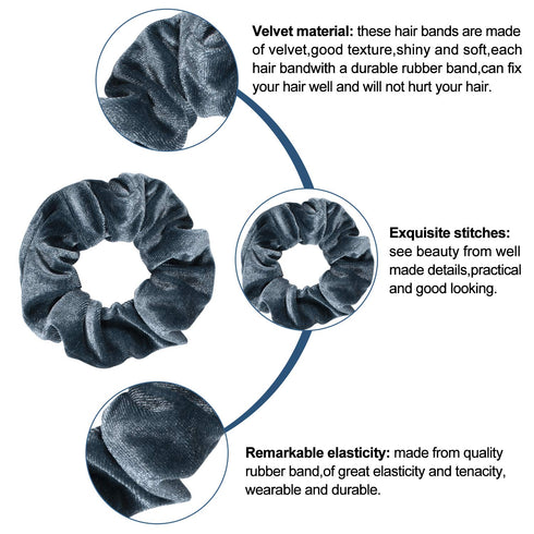 Whaline 12Pcs Velvet Hair Scrunchies, Blue Gray Theme Soft Hair Ties for Women, Girls