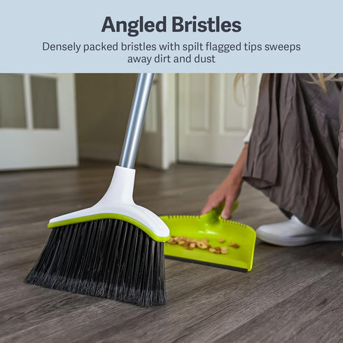Casabella Broom & Dustpan Set, 44-Inch Angled Broom with Snap-On Dustpan for Tile, Wood, and Laminate Floors