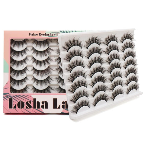 Losha Eyelashes Natural Look Faux Mink Lashes Pack, Handmade Fluffy False Eyelashes, 14 Pairs Cat Eye Lashes