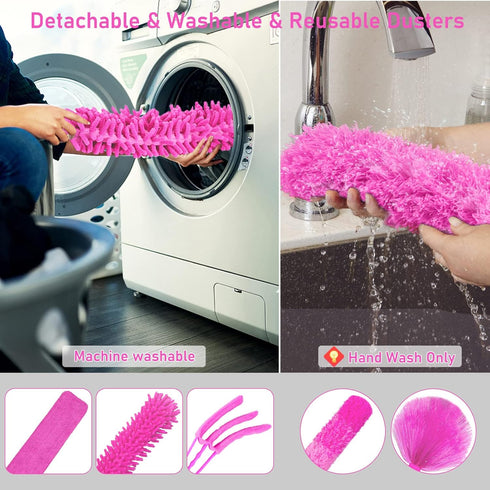 Microfiber Dusters for Cleaning, 14PCS Feather Dusters with Extension Pole for High Ceilings, Fans, and Blinds