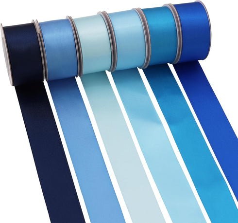 Double Face Blue Satin Ribbon, 1" x 5 Yard Each, 6 Colors for Gift Wrapping, Wedding, Baby Shower, Total 30 Yards