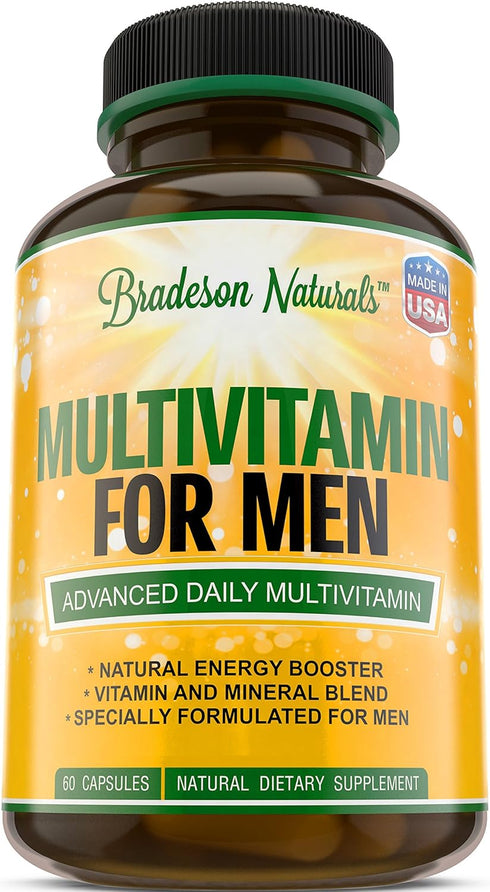 Men's Multivitamin Supplement for Energy, Focus, Performance, Vitamins A, C, D, E & B12, 60 Capsules Made in USA