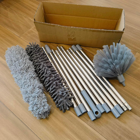 20+ Feet High Reach Duster Kit with 3-14 ft Extension Pole for Cleaning Fan, Spider Web, High Ceiling, Furniture