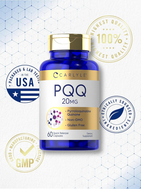 Carlyle PQQ Supplement | 20 mg | 60 Capsules | Non-GMO and Gluten Free