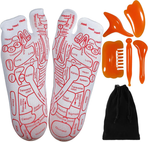 Reflexology Socks with Beginner Acupoint Massage Tools Set of 5 - Foot