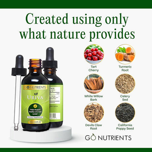 Go Nutrients Uriva, Advanced Uric Acid Flush Cleanse with Tart Cherry Extract, 2.0 oz Liquid Drops