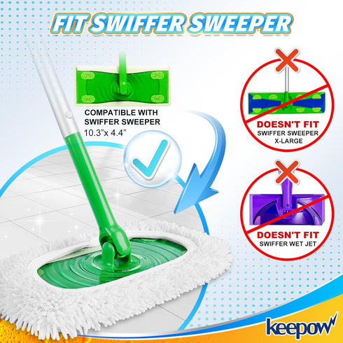 KEEPOW Reusable Microfiber Mop Pads for Swiffer Sweeper, Washable Wet Mopping Cloth Refills, 4 Pack