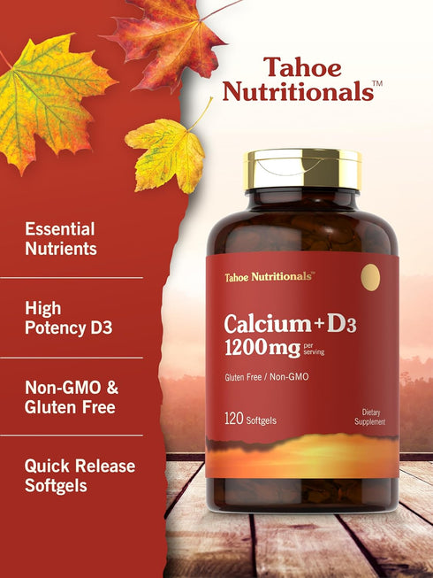 Carlyle Calcium 1200 mg with Vitamin D3, 120 Softgels, Non-GMO, Gluten Free Supplement, Tahoe Nutritionals