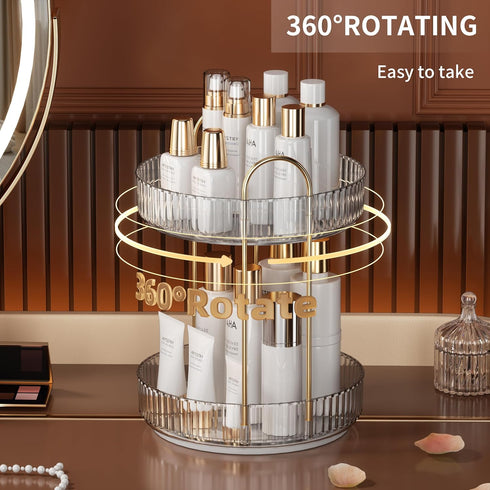 YCIA&DONE 360 Rotating Makeup Organizer - High Capacity 2 Tiers Cosmetic Skincare Perfume Organizer (Clear White)