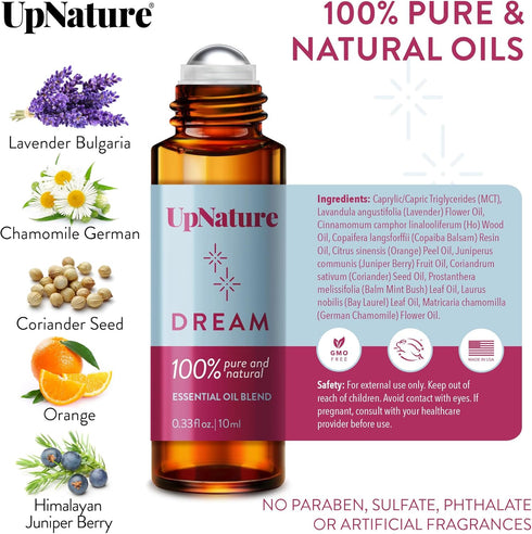 UpNature Dream Sleep Essential Oil Roll On – Natural Lavender, Chamomile Aromatherapy Sleeping Blend