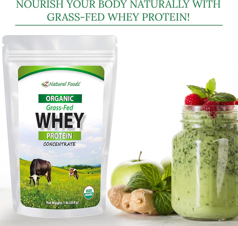 Z Natural Foods Organic Grass-Fed Whey Protein Powder, Nutrient Rich, Unflavoured & Hormone Free Protein Powder, Great