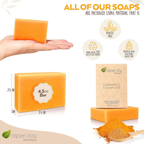 Turmeric Soap Bar for Body & Face - Gentle Soap Made with Natural and Organic Ingredients - 4.5 oz (Pack of 1)