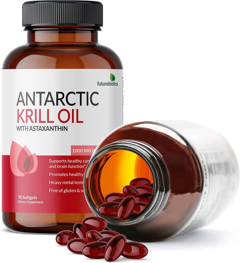 Futurebiotics Antarctic Krill Oil 1000mg with Omega-3s EPA, DHA, Astaxanthin, 90 Softgels (45 Servings)