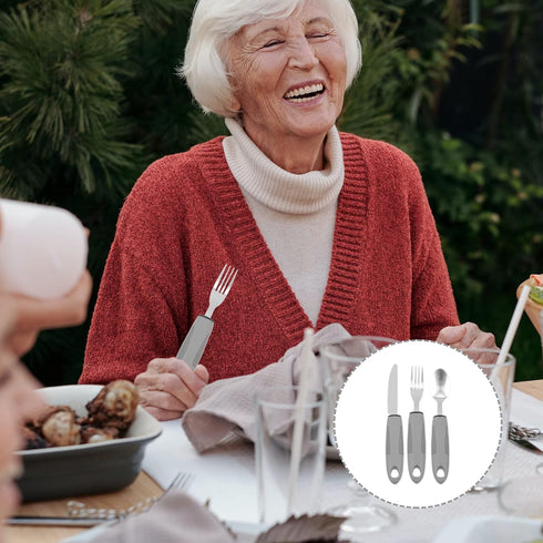 3Pcs Adaptive Utensils Set for Elderly: Weighted & Handicapped, Easy Grip Stainless Steel