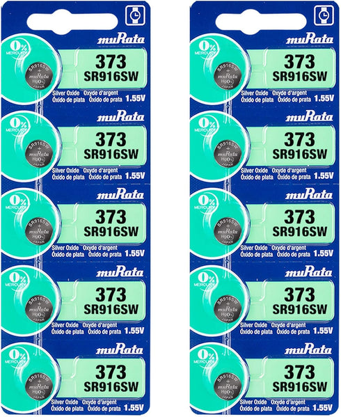 Murata 373 Battery SR916SW 1.55V Silver Oxide Watch Button Cell (10 Batteries)