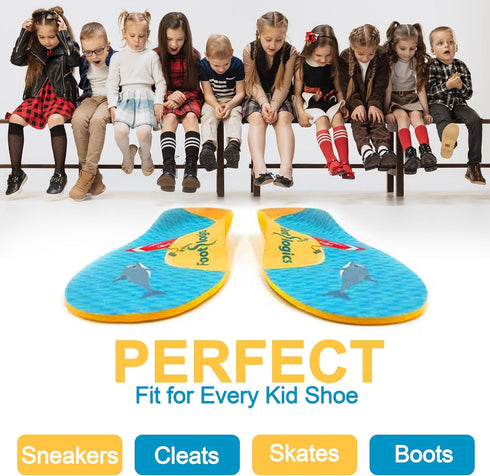 Fun Kids Orthotic Shoe Insoles, Pair for Children’s Heel Pain, Flat Feet, Growing Pains, Toddler 5-7, Yellow