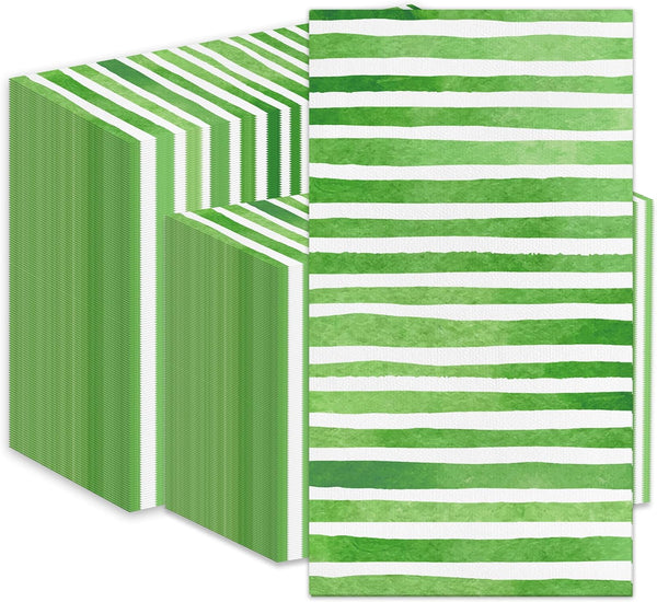 KTHONIOMANTE 200PCS Green & White Stripe Guest Napkins, 2 Ply Disposable Paper Pack,