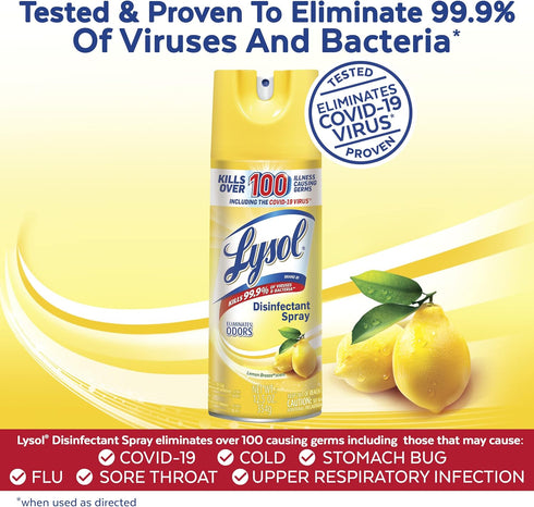 Lysol Disinfectant Spray, 12.5 oz, Lemon Breeze, Antibacterial and Sanitizing Spray for Deodorizing