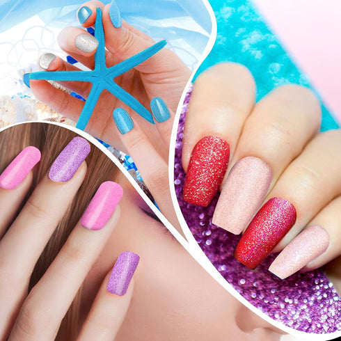 Maitys Glitter Nail Wraps Polish Strips, 16 Sheets Self Adhesive Solid Color Fingernail Stickers with 2 Nail Files
