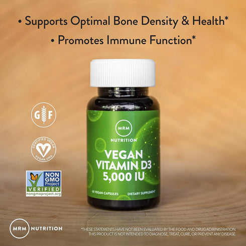 MRM Nutrition Vegan Vitamin D3 5,000 IU | Bone + Immune Health | Made from Lichens | 60 Servings