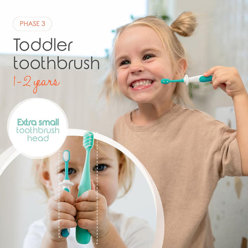 Cherish Baby Care Toothbrush Set - Award-Winning BPA-Free Infant Toothbrush for 3-24 Months (Teal)