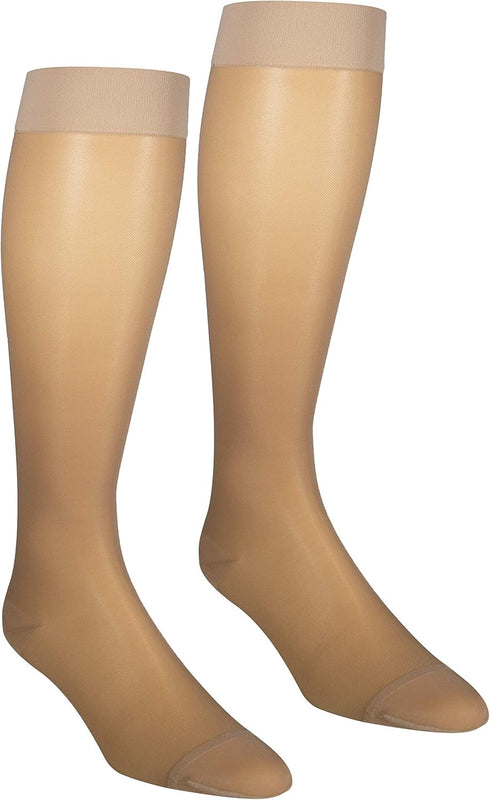 Truform Sheer Compression Stockings, 15-20 mmHg, Women's Knee High Length, Open Toe, 20 Denier, Beige, 3X-Large